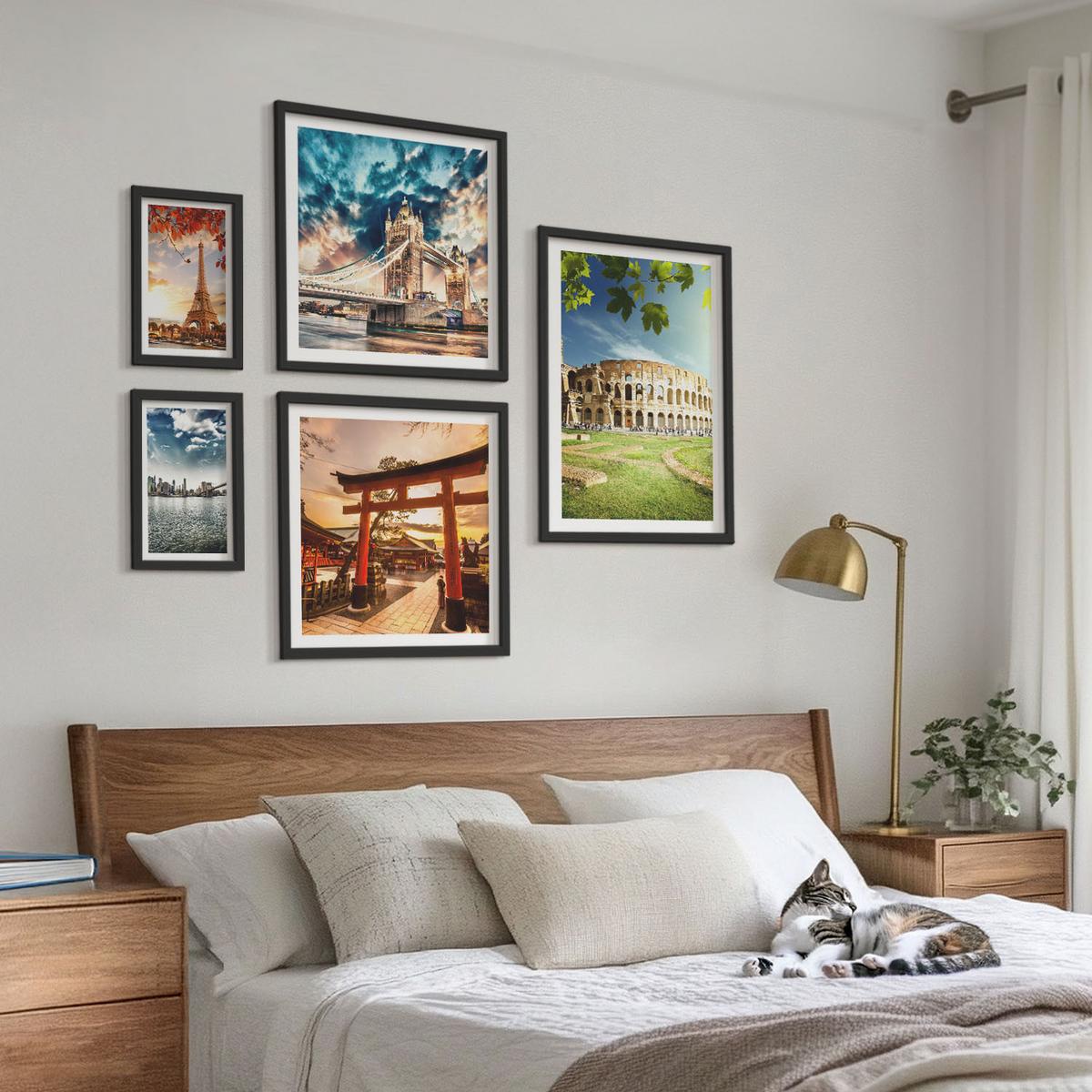 BILDER SET 5er Set - 50x50 cm & 20x30 cm & 40x60 cm Schwarzer Rahmen - Entspannende Zen-Steine für inneren Frieden - Schwarz, Kunststoff (40/60cm) - TULUP