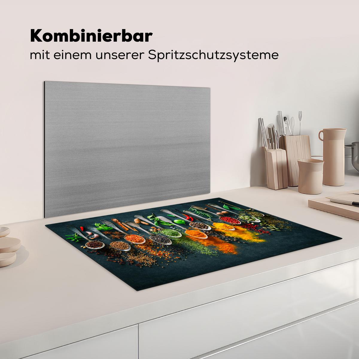 HERDABDECKPLATTE Kräuter - Gewürze - Löffel Herdabdeckung Induktionsfeld 75x52 cm - Multicolor, Kunststoff (75/52/0.2cm) - MuchoWow