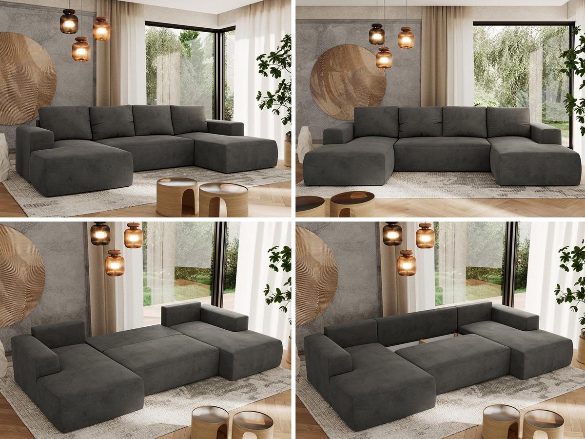 WOHNLANDSCHAFT TRENTINO U Dunkelgrau Velvet - Dunkelgrau/Schwarz, Kunststoff/Textil (334/91/163cm) - MKS