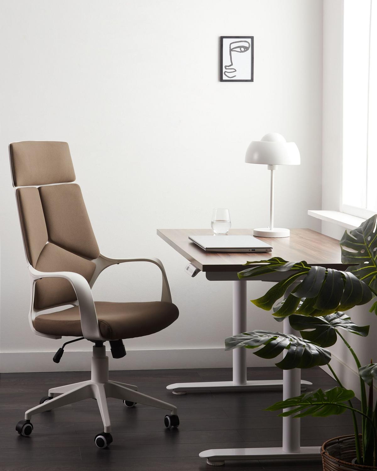 BÜROSTUHL Braun Delight - Braun/Weiß, Kunststoff/Textil (64/116/64cm) - Beliani