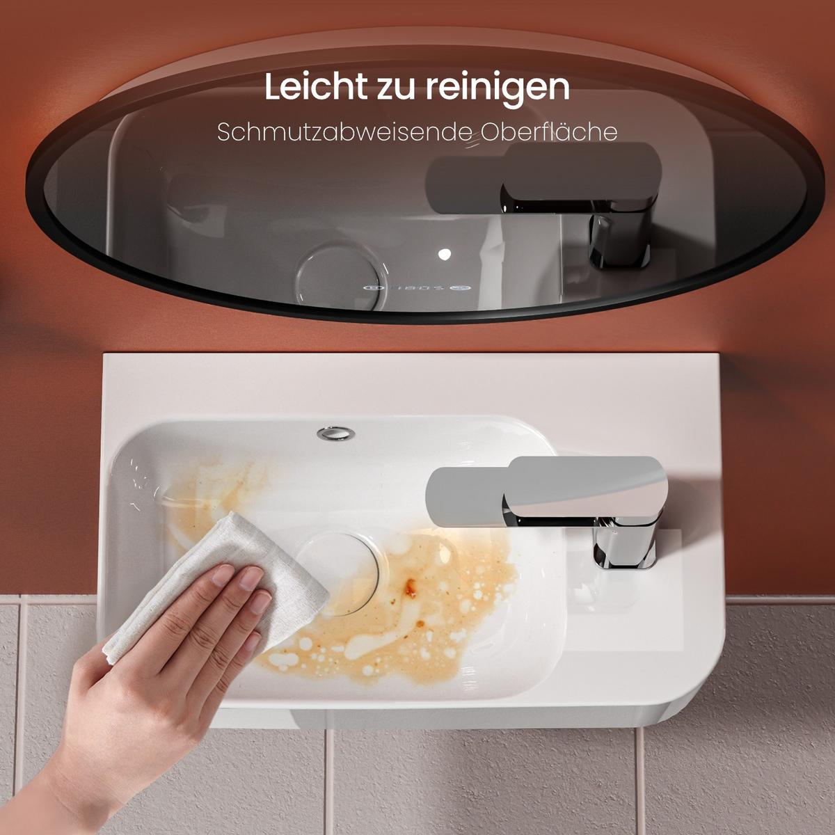 WASCHBECKEN Rechteckig Mit Hahnloch links Weiß 45 / 26,5 / 15,6 cm - Weiß, Keramik (45/15.6/26.5cm) - EMKE