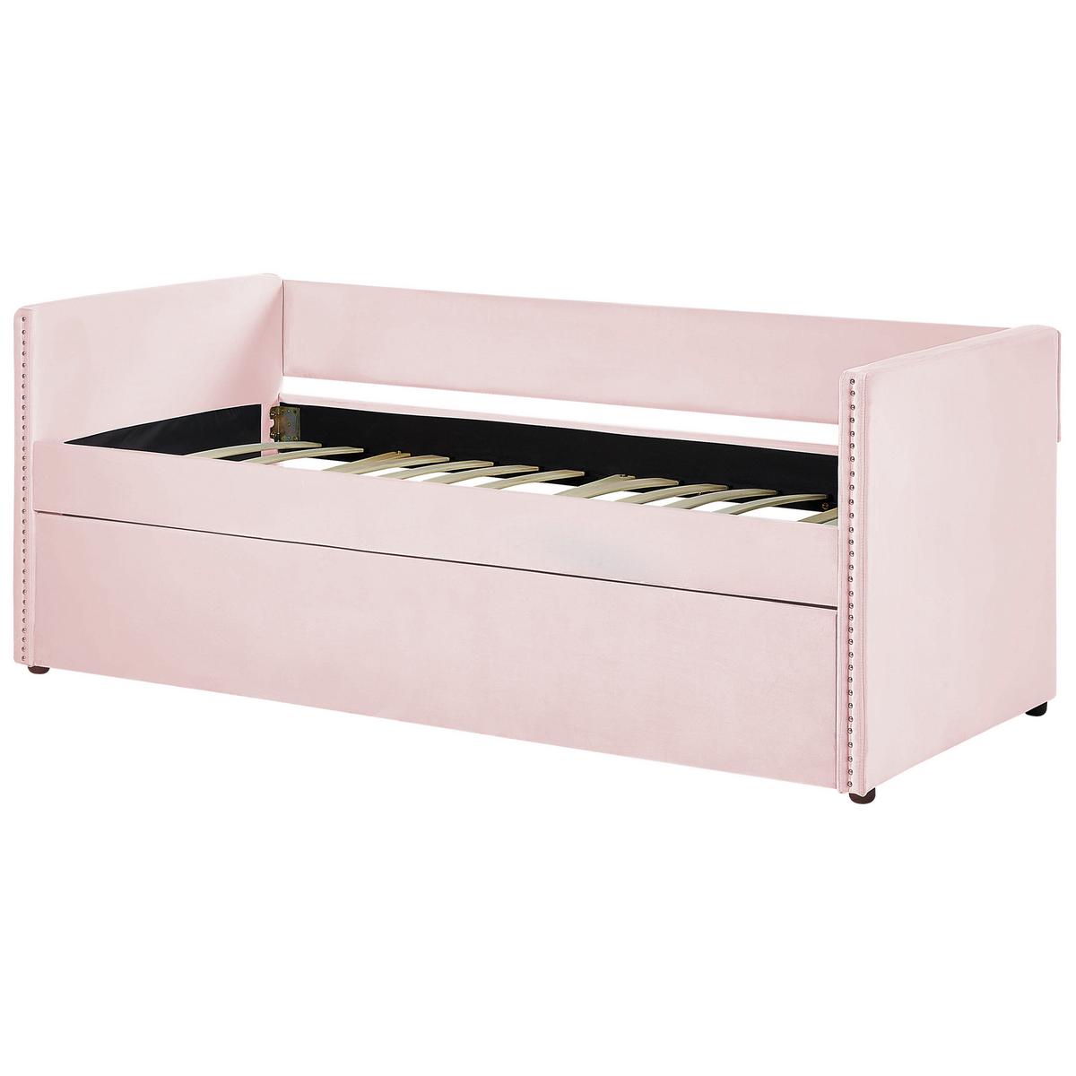 AUSZIEHBETT Samtstoff 90/200 cm Pastellrosa Troyes - Pink, Textil (90/200cm) - Beliani