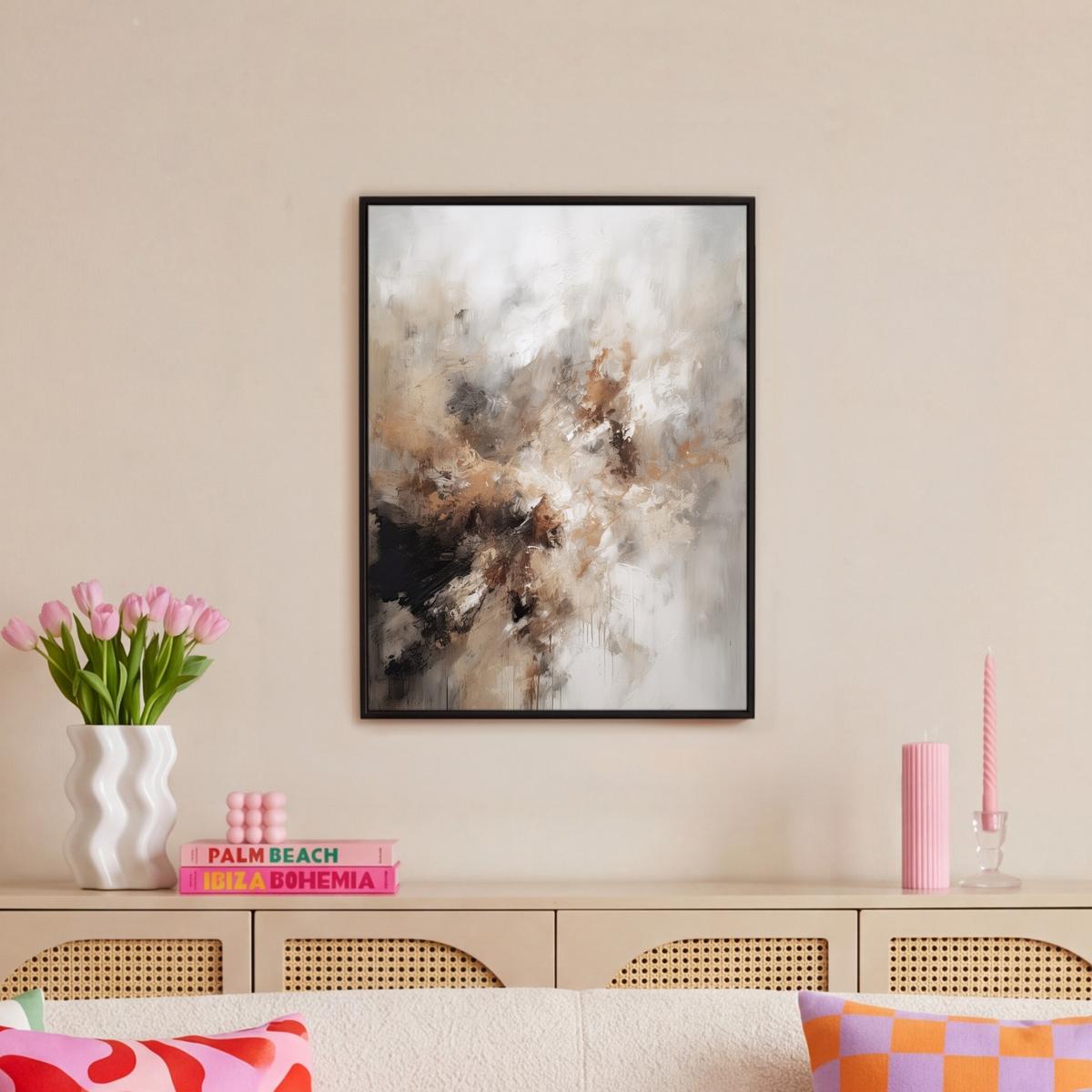 LEINWAND Bilder mit Rahmen - Farbe - Abstrakt - Beige - Kunst - 50x70 - Greige, Textil (50/70cm) - MuchoWow