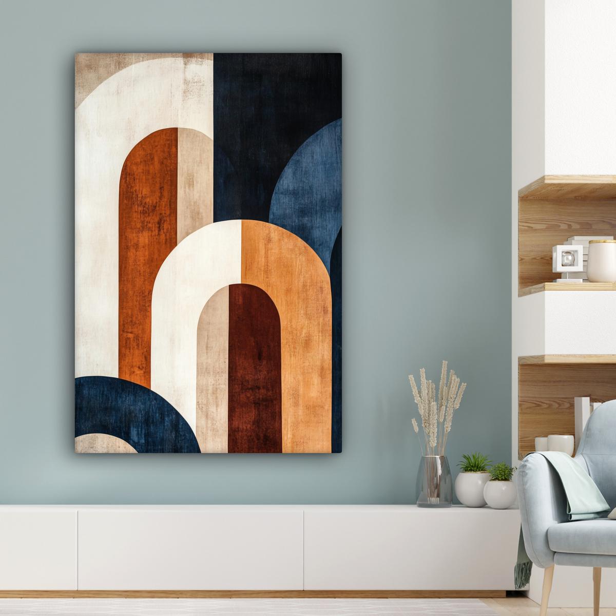 LEINWANDBILD Abstrakt - Formen - Dunkelblau Deko XXL 80x120 cm - Cognac, Textil (80/120cm) - MuchoWow