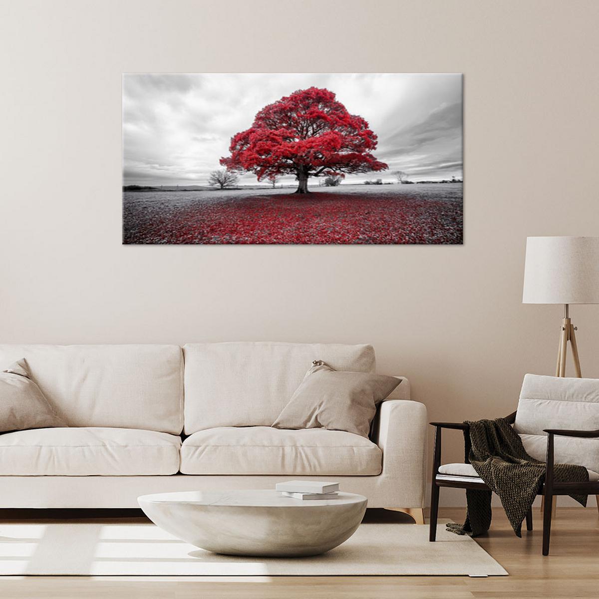 LEINWANDBILD Rote Baumlandschaft 100x50cm - Grau, Textil (100/50cm) - Feeby