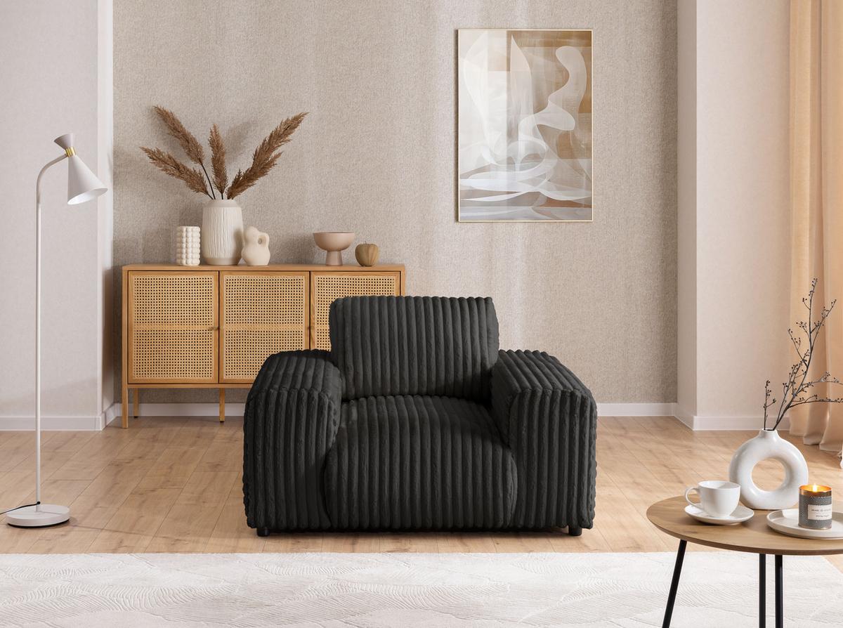 SESSEL Mollis Dunkelgrau Plüschcord - Dunkelgrau/Schwarz, Holz/Kunststoff (119/79/108cm) - S-Style Möbel