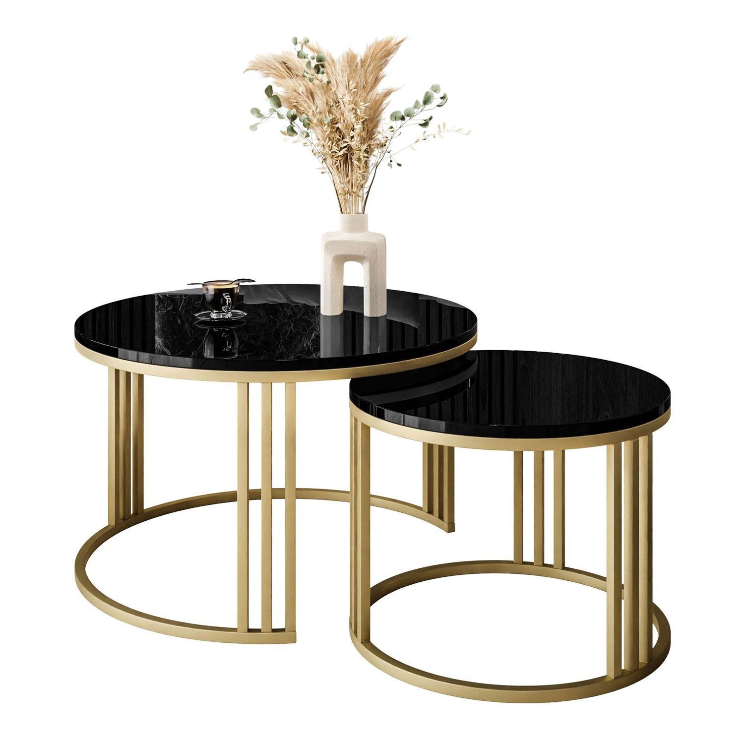 COUCHTISCH 2 in 1 LORI GOLD Hochglanz - Goldfarben/Schwarz, Holzwerkstoff (70/70/48cm) - Lookway