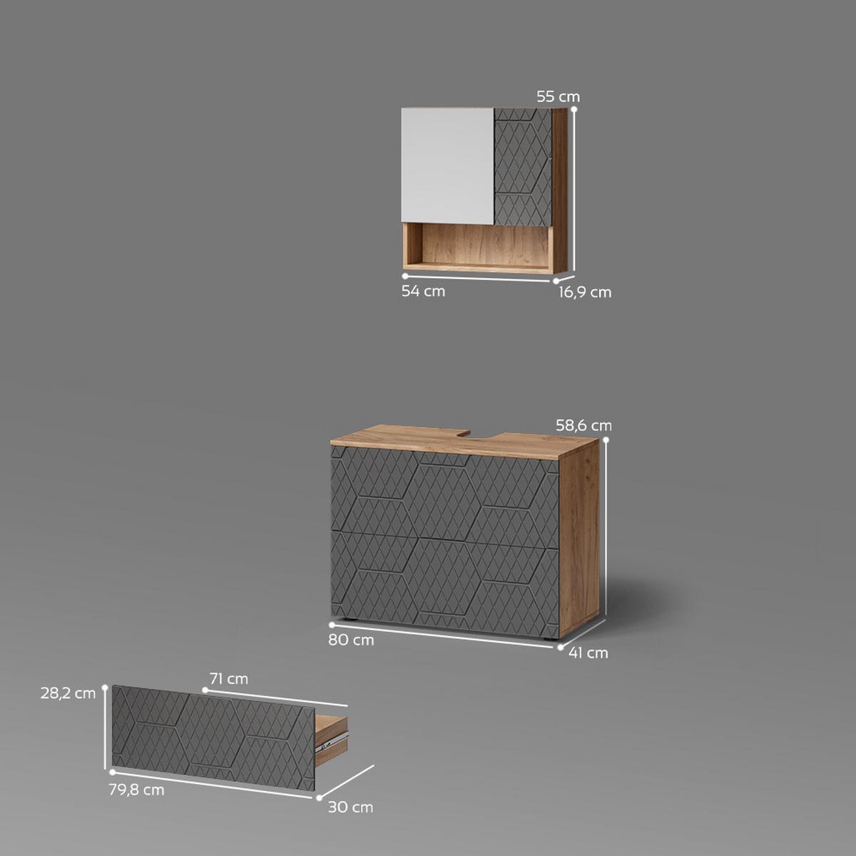BADMÖBEL-SET Ronco Anthrazit mit Wabenstruktur 2 Teile - Anthrazit, Holzwerkstoff (80/58/41cm) - Livinity®