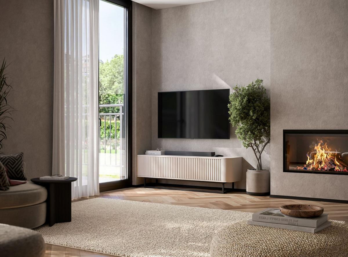 TV-LOWBOARD Aurora Kaschmir matt 140 cm mit schwarzem Metallrahmen - Kaschmir/Schwarz, Holzwerkstoff/Metall (140/44/35cm) - Meble Lindner