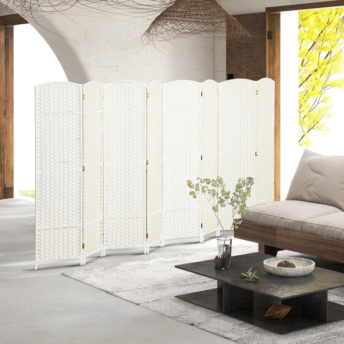 PARAVENT Polypropylen Kiefernholz Weiß - Weiß, Kunststoff (1.6/170cm) - HOMCOM