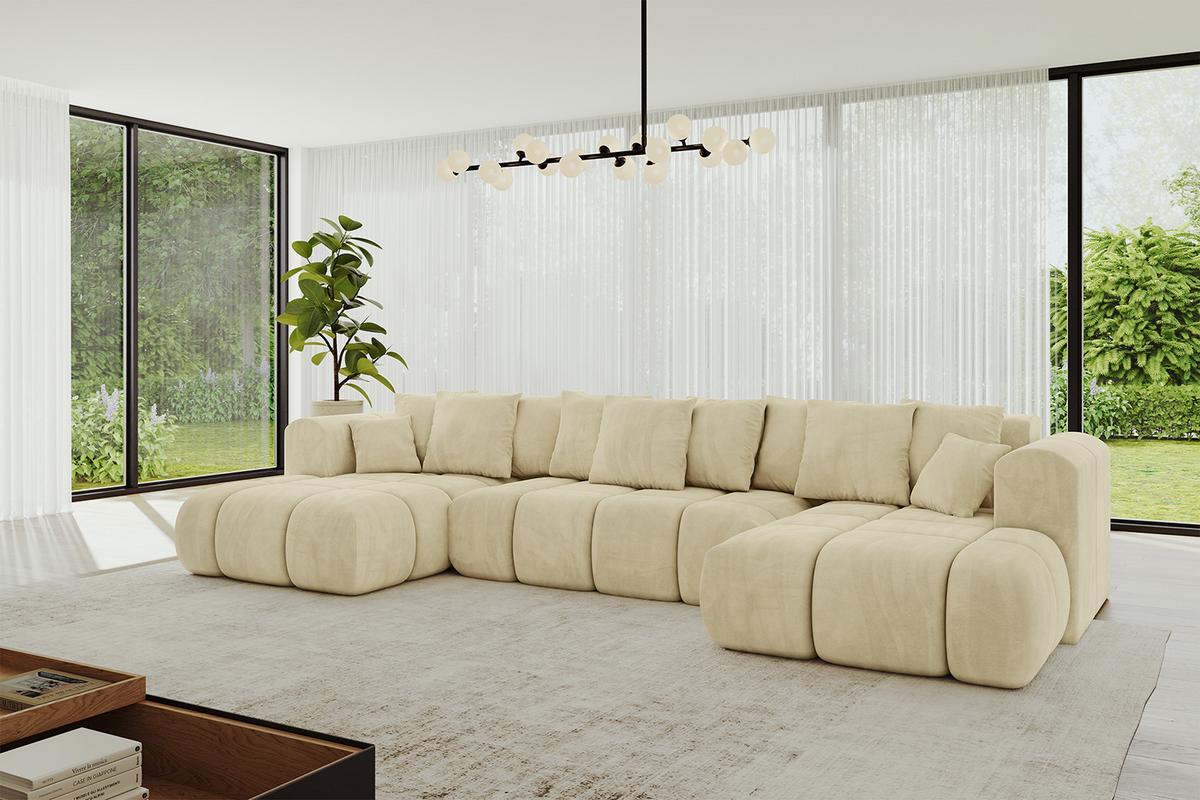 WOHNLANDSCHAFT CLOUD-U-v1 405x185x90 Beige Velours - Beige, Holzwerkstoff/Kunststoff (405/90/185cm) - ALTDECOR