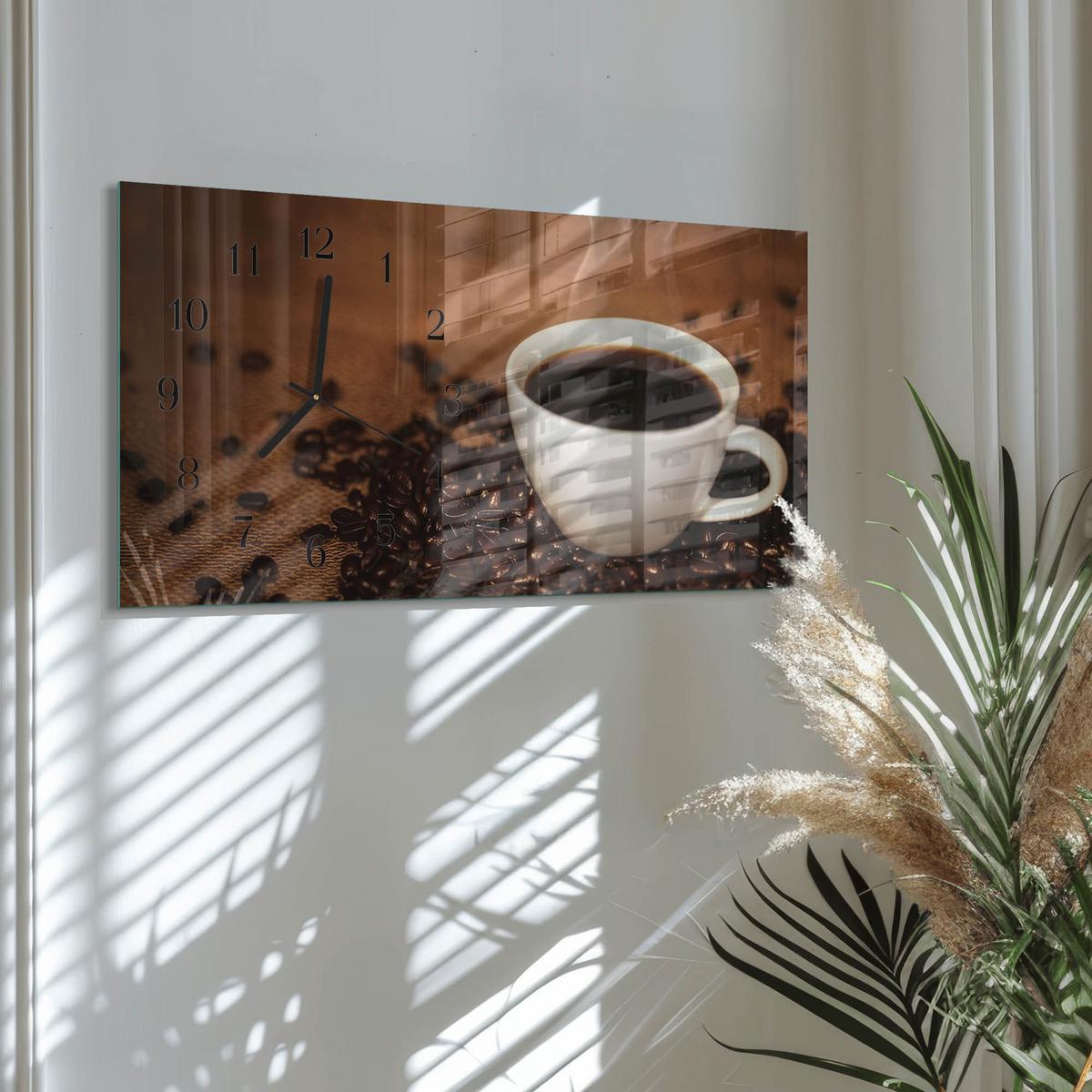 WANDUHR aus Glas 60x30 cm - Heißer Kaffee - Braun, Glas (60/30/0.4cm) - TULUP