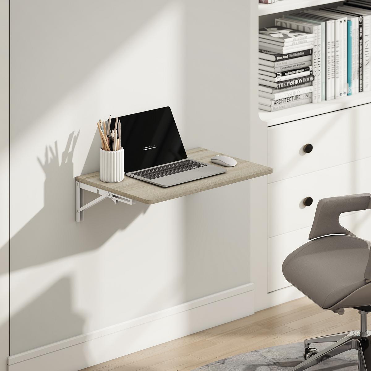 WANDKLAPPTISCH Platzsparender Schreibtisch 60x40cm Eiche - Eichefarben, Holzwerkstoff (40/16/60cm) - HOMCOM