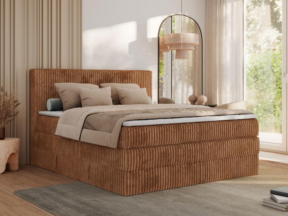 BOXSPRINGBETT TILIANO KING - 200/200 - Orange Cord - H4 - Orange, Holz/Textil (200/200cm) - MKS