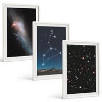 BILDER SET 3er Set - 40x60 cm Weißer Rahmen - Galaxie im Sternbild Löwe - Weiß, Kunststoff (40/60cm) - TULUP