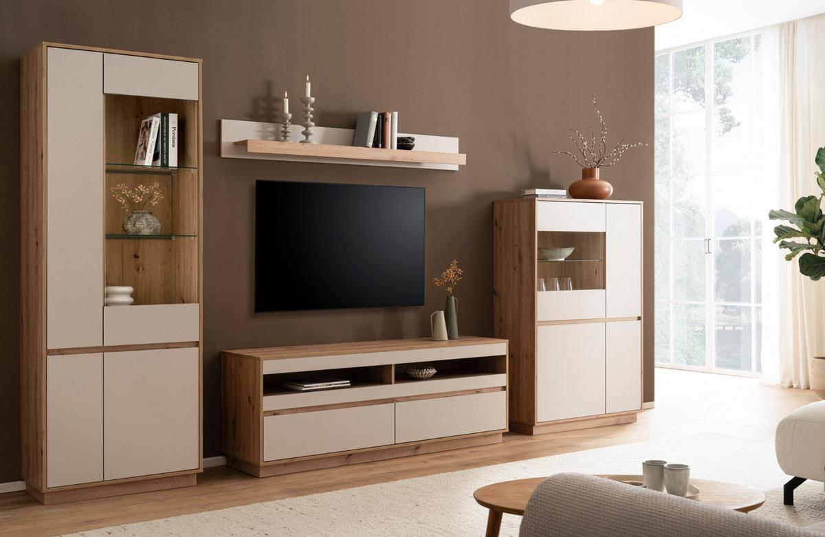 TV-LOWBOARD Kaschmir, Eiche Artisan 162 cm, TV Unterteil mit Schubkästen - Kaschmir/Eiche Artisan, Holzwerkstoff/Metall (162/60/45cm) - Furn.Design
