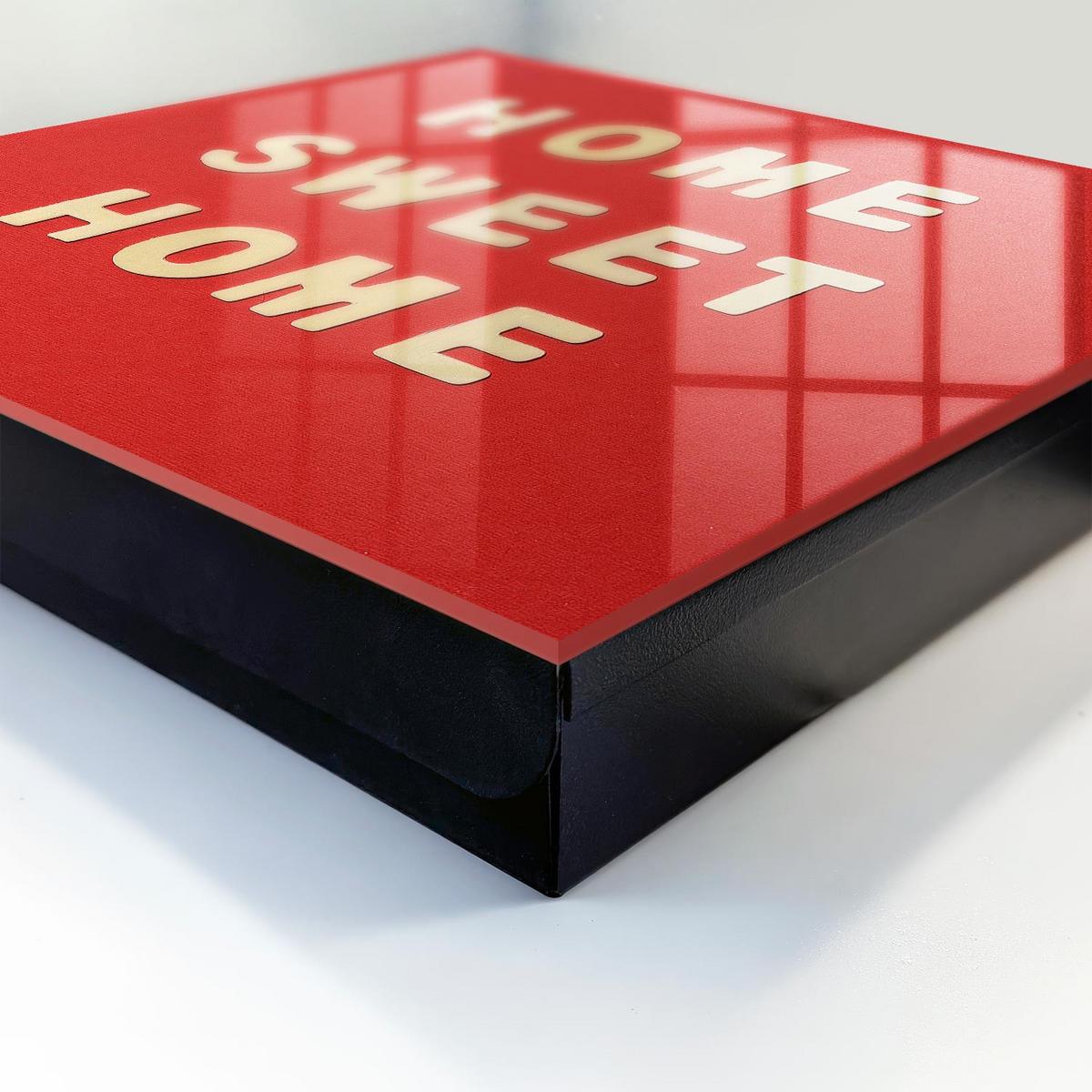 SCHLÜSSELBOX Schwarz 30x30 cm- Türöffnung nach rechts - Die Inschrift „Zuhause ist es am schönsten“ - Rot, Metall (30/30/5cm) - TULUP