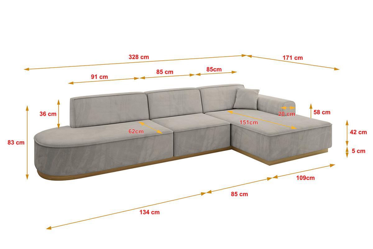 ECKSOFA Ottomane Rechts IREA-L2-v2 - 328x171x83 cm Hellbraun - Hellbraun, Holzwerkstoff/Textil (171/328cm) - ALTDECOR