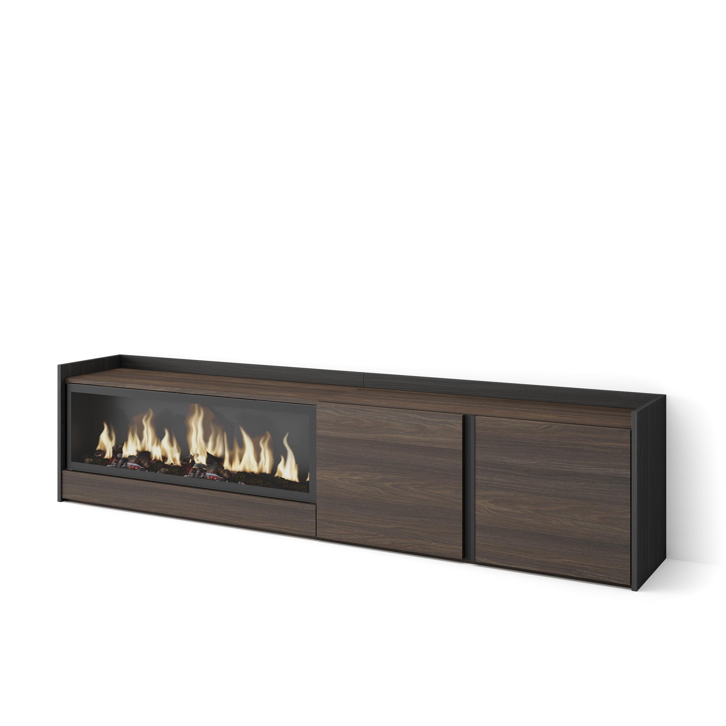 LOWBOARD, Dunkler Eiche und Schwarz, 212/35/50cm, Kamin mit Feuereffekt XXL - Dunkelbraun, Holzwerkstoff (212/50/35cm) - Skraut Home