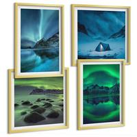 BILDER SET 4er Set - 50x50 cm & 40x60 cm Goldrahmen - Winterlandschaft mit Nordlichtern - Goldfarben, Kunststoff (50/50cm) - TULUP