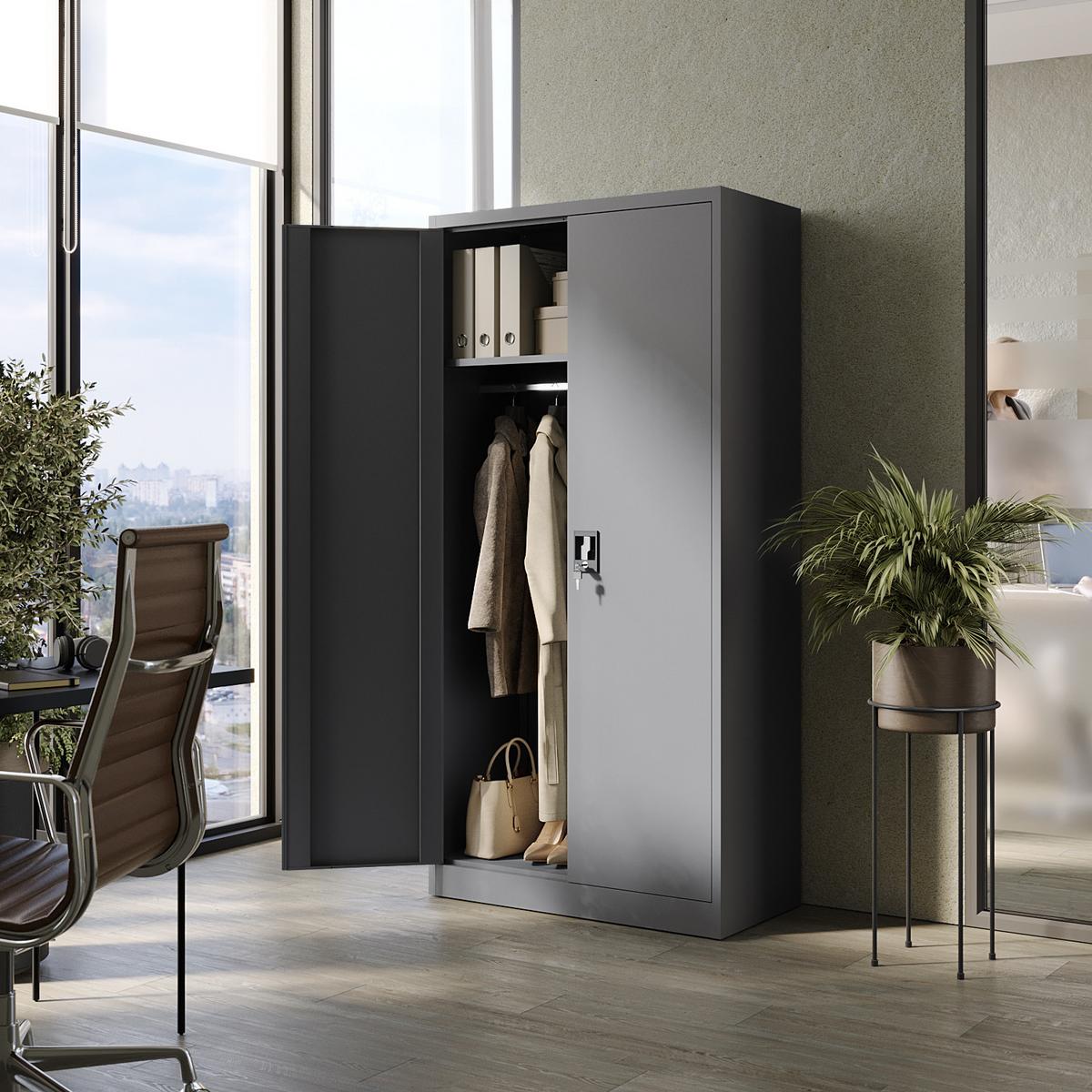SOZIALRAUMSCHRANK aus Stahl Metallschrank für Büro Stahlschrank für Dokumente Akten Anthrazit 90x45x185cm - Anthrazit, Metall (90/185/45cm) - Muralo