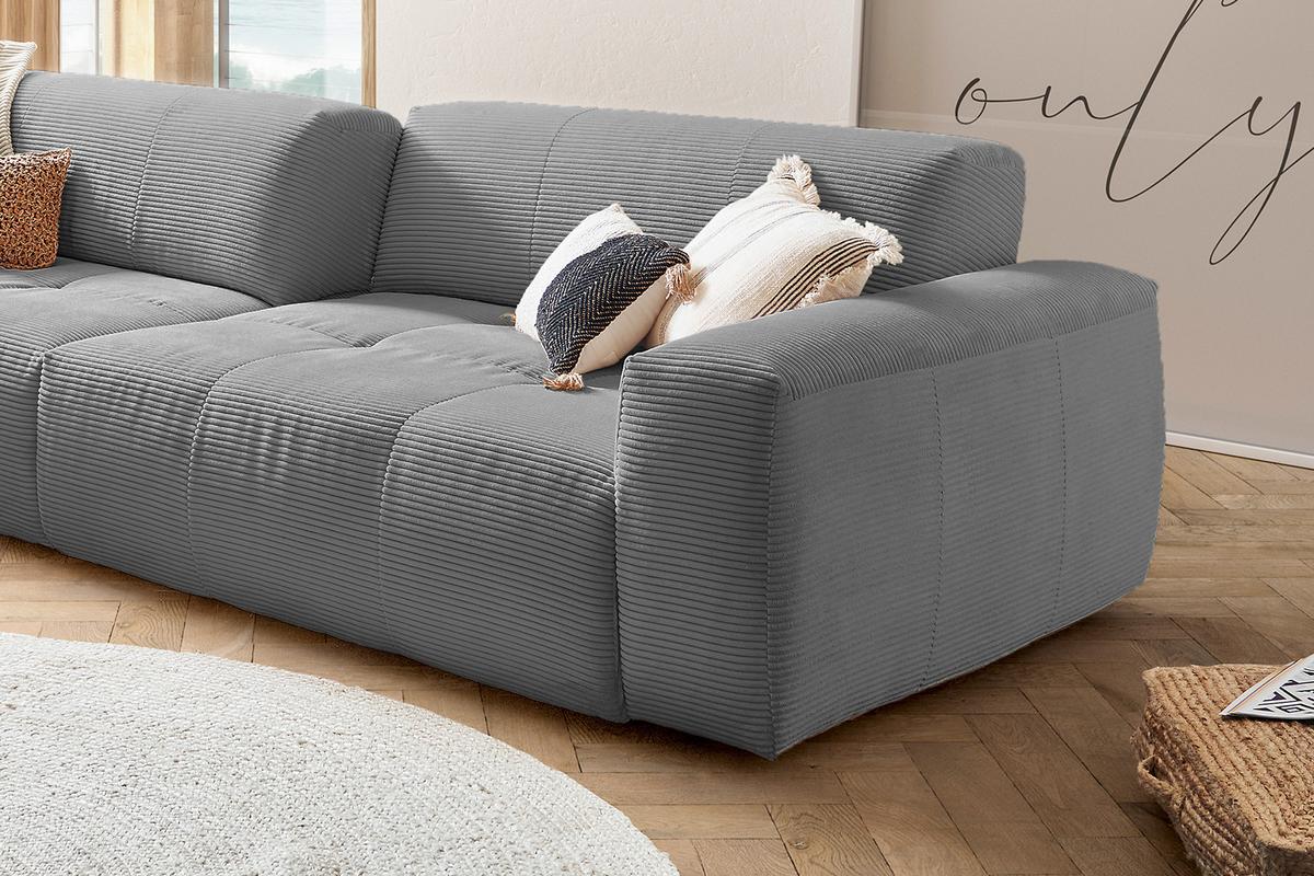 SOFA MIT SITZTIEFENVERSTELLUNG PALACE Grau Cord Relaxfunktion - Graphitfarben/Grau, Textil (298/74/120cm) - KAWOLA