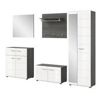 GARDEROBE Set 5-teilig weiß Hochglanz, grau 250 cm, Komplettset mit viel Stauraum - Weiß Hochglanz/Silberfarben, Glas/Holzwerkstoff (250/192/37cm) - Inn.Furn