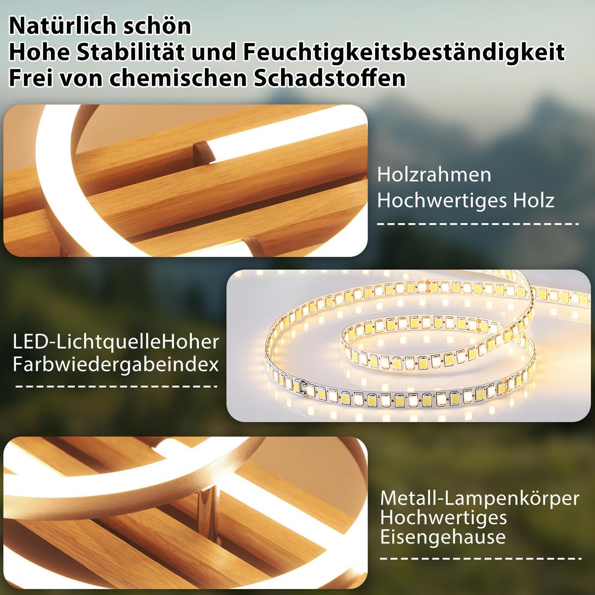 LED DECKENLEUCHTE Iklenli 38/32/8.8 cm - Schwarz, Holz/Metall (38/32/8.8cm) - ZMH