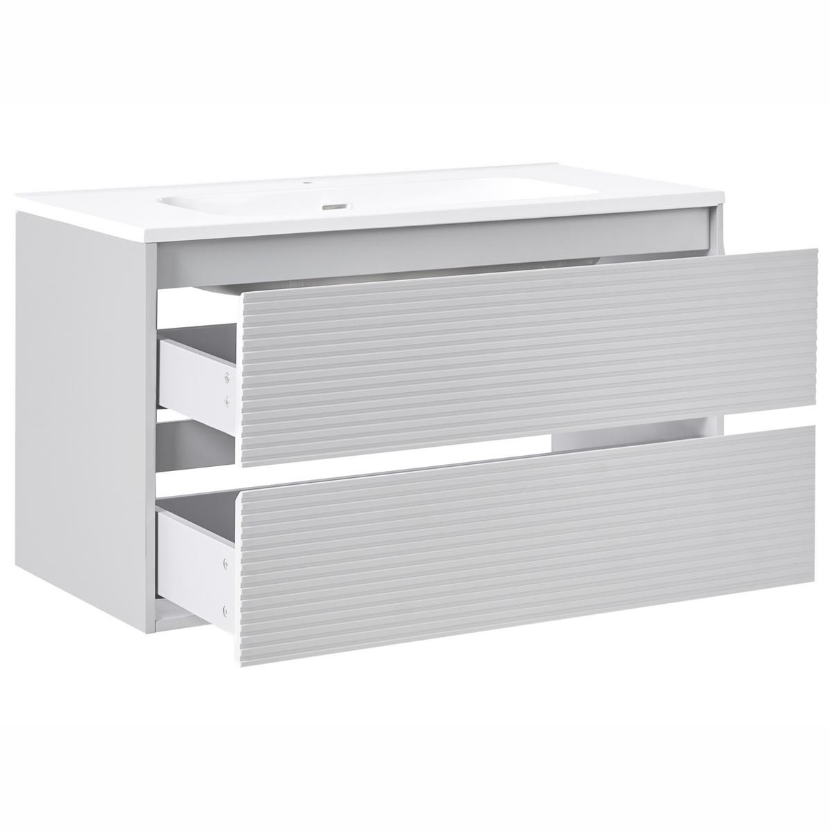 WASCHBECKENUNTERSCHRANK wandmontiertk mit Waschbecken Grau Bahia - Hellgrau, Holzwerkstoff (100/55/110cm) - Beliani