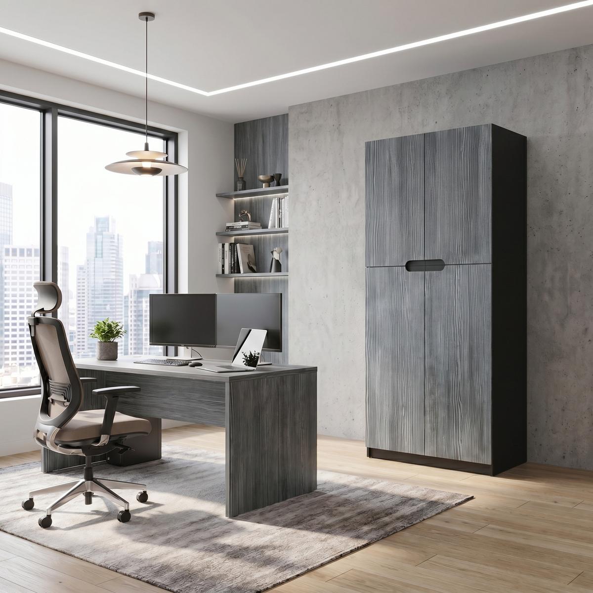 BÜROSCHRANK Logan Fronten in Avola-Anthrazit - Anthrazit, Holzwerkstoff (82/184/37cm) - Vladon