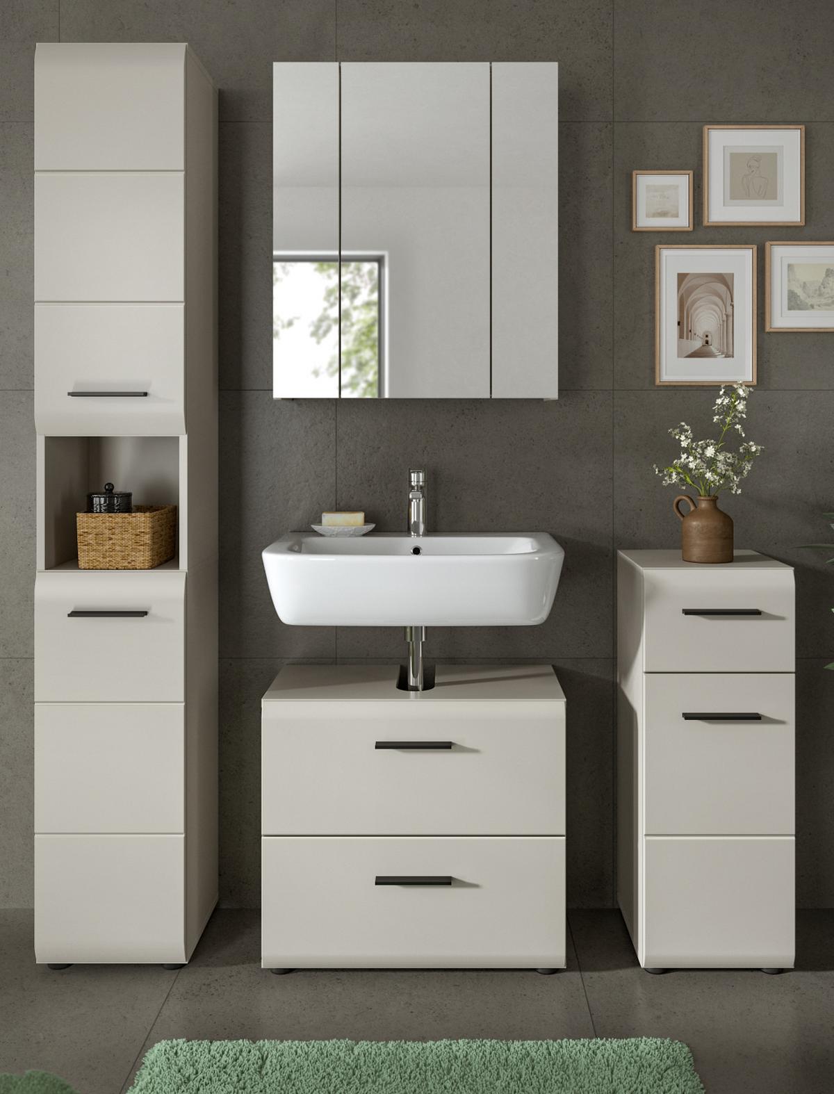 BADMÖBEL-SET Kaschmir 150 cm 4-teilig, Komplettset in modernem Design - Kaschmir/Schwarz, Glas/Holzwerkstoff (150/185/30cm) - Inn.Furn