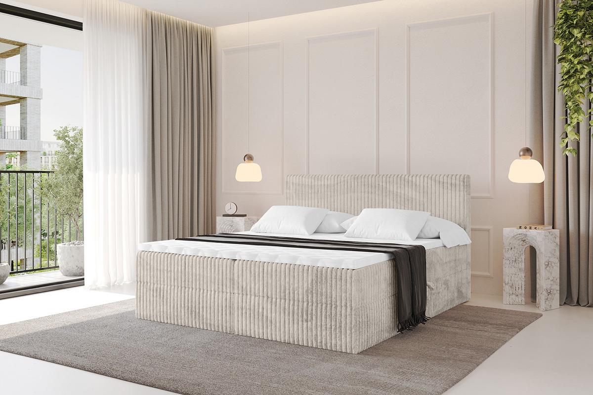 BOXBETT mit Matratze H3 und Lattenrost - TOLO - 200x200 Cord - Creme - Creme, Holzwerkstoff/Kunststoff (200/200cm) - ALTDECOR