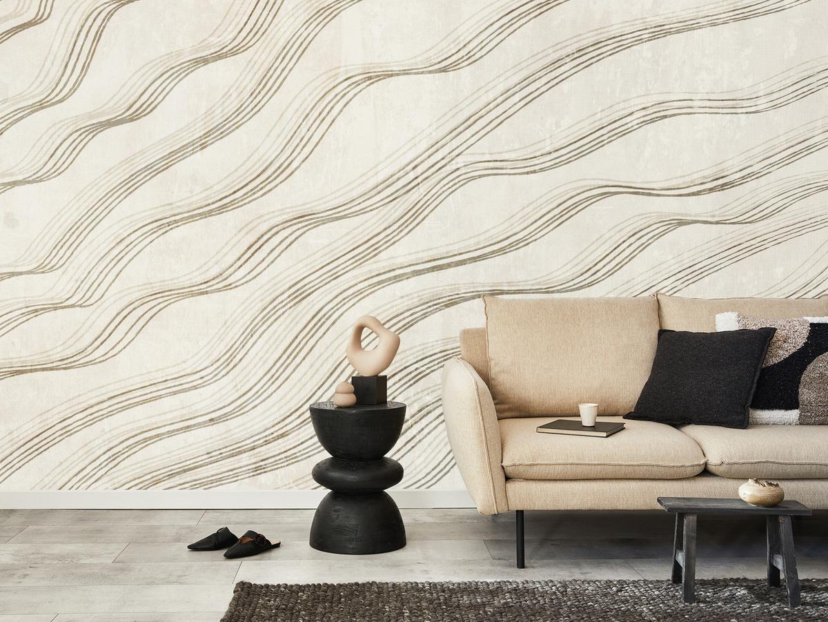 FOTOTAPETE für Wohnzimmer Beige Wellen Abstraktion 300x210 - Beige, Papier (300/210cm) - Muralo