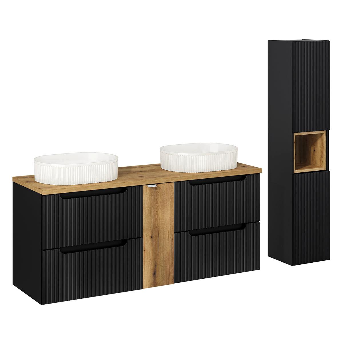 BADMÖBEL 140.4cm Riva 2er-Set Schwarz und Holz - Schwarz, Holzwerkstoff (140.4/59/40cm) - Petits-meubles