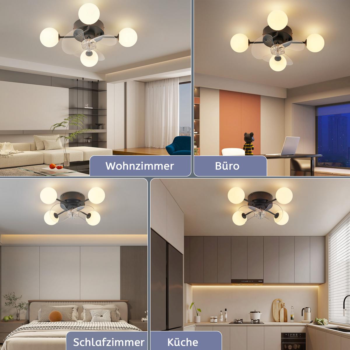 DECKENVENTILATOR mit Beleuchtung Palen 50/28/15 cm - Schwarz/Weiß, Kunststoff/Metall (50/28/15cm) - ZMH