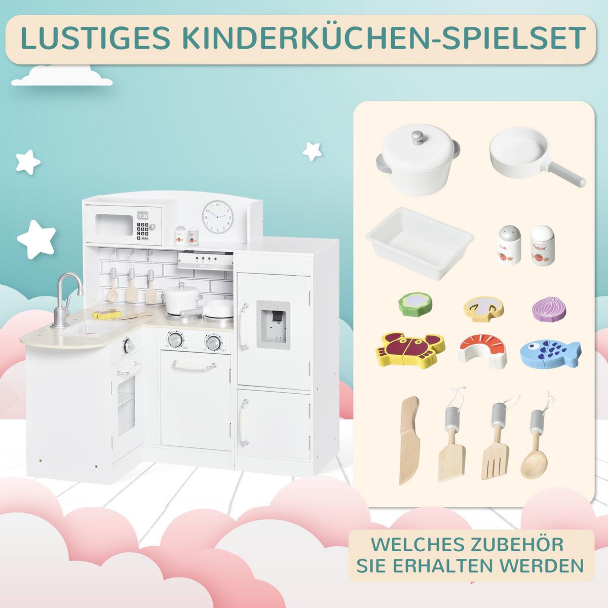 KINDERKÜCHE Spielküche mit elektronischem Wasserspender, Backofen, Weiß - Weiß, Holzwerkstoff (86/64/84.5cm) - HOMCOM