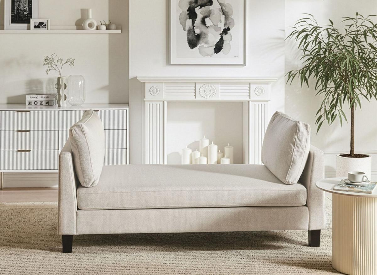 CHAISELONGUE Stoff Hellbeige Archiane - Beige/Schwarz, Textil (170/60/85cm) - Beliani