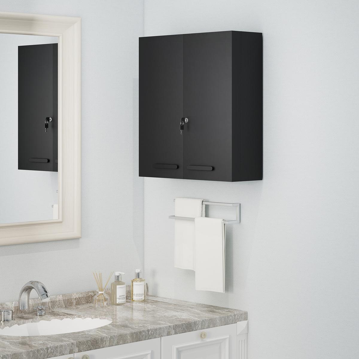 MEDIZINSCHRANK Kaltgewalzter-Stahl Schwarz - Schwarz, Metall (18/60/55cm) - Kleankin