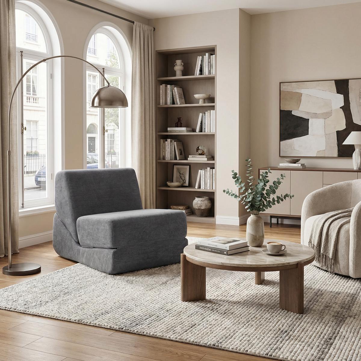 SCHLAFSESSEL 3-in-1 Umwandelbares Bodensofa & Gästebett aus Samtstoff - Grau, Textil (99/68/73cm) - Urban Meuble