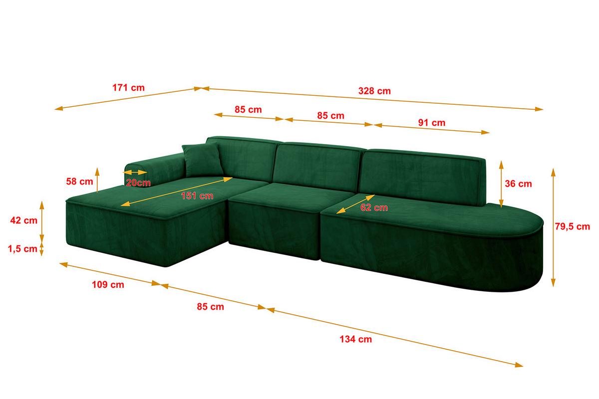 ECKSOFA Ottomane Links IREA-L2-v3 - 328x171x79 cm Grün - Grün, Holzwerkstoff/Textil (328/171cm) - ALTDECOR
