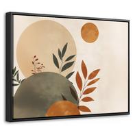 LEINWAND Bilder mit Rahmen - Formen - Rund - Blätter - Beige - 40x30 - Rostfarben, Textil (40/30cm) - MuchoWow
