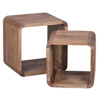 BEISTELLTISCH Set – 2-teilig Akazie Massivholz handgefertigt - Beige/Braun, Holz (36/43/43cm) - KADIMA DESIGN