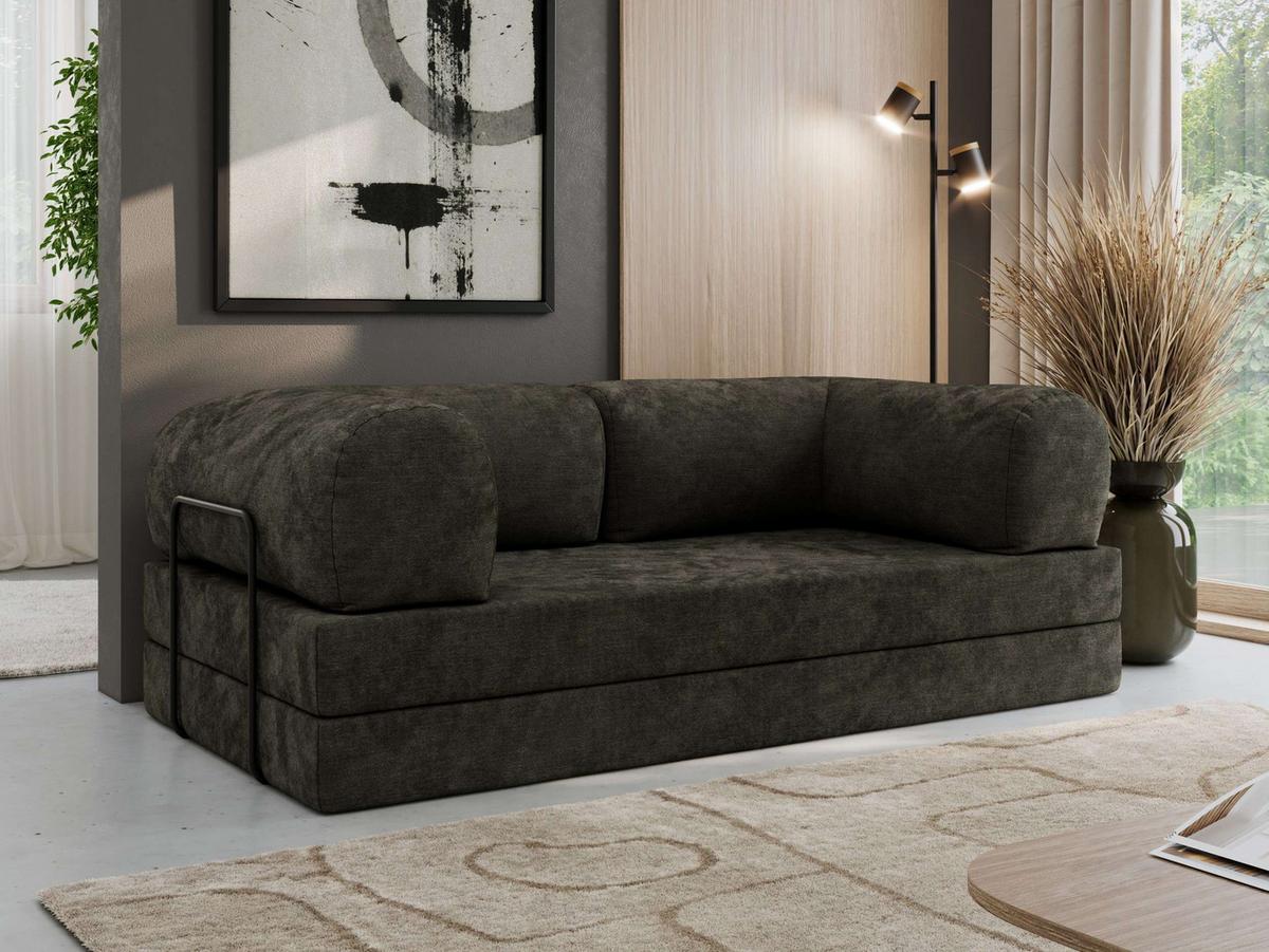 3-SITZER SOFA ORSETTO - Dunkelgrau Schenille glatt - Dunkelgrau/Schwarz, Textil/Metall (200/70/100cm) - MKS