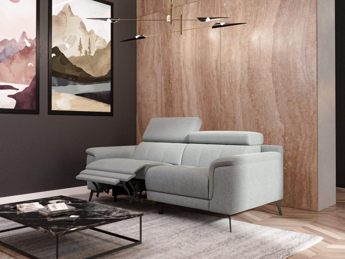 RELAXSOFA FIERO 3-Sitzer mit 1 Relaxfunktion, silberfarben - Silberfarben/Schwarz, Holzwerkstoff/Textil (212/82/103cm) - Wozimo
