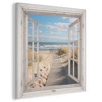 AKUSTIKBILD Fenster - Meer - Küste - Natur - Ausblick - Strand - Wattenmeer Akustikpaneele 80x80 cm - Beige, Kunststoff (80/80/0.9cm) - MuchoWow