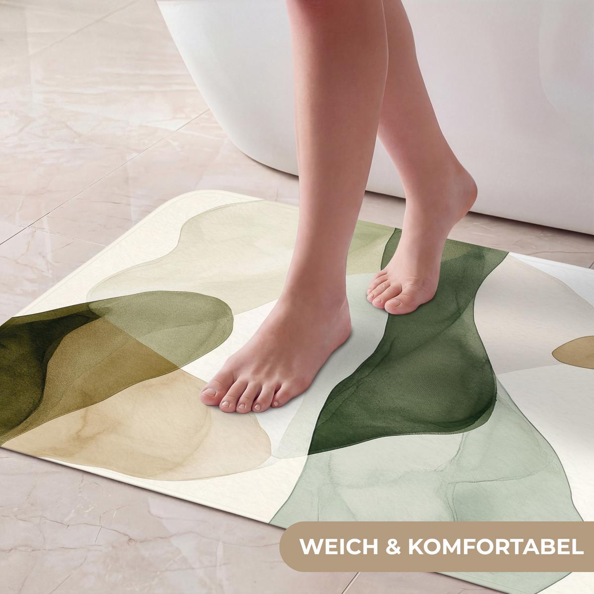 BADEMATTE Japandi - Abstrakt - Grün 80x50 cm - Grün, Textil (80/50cm) - OnlyWow