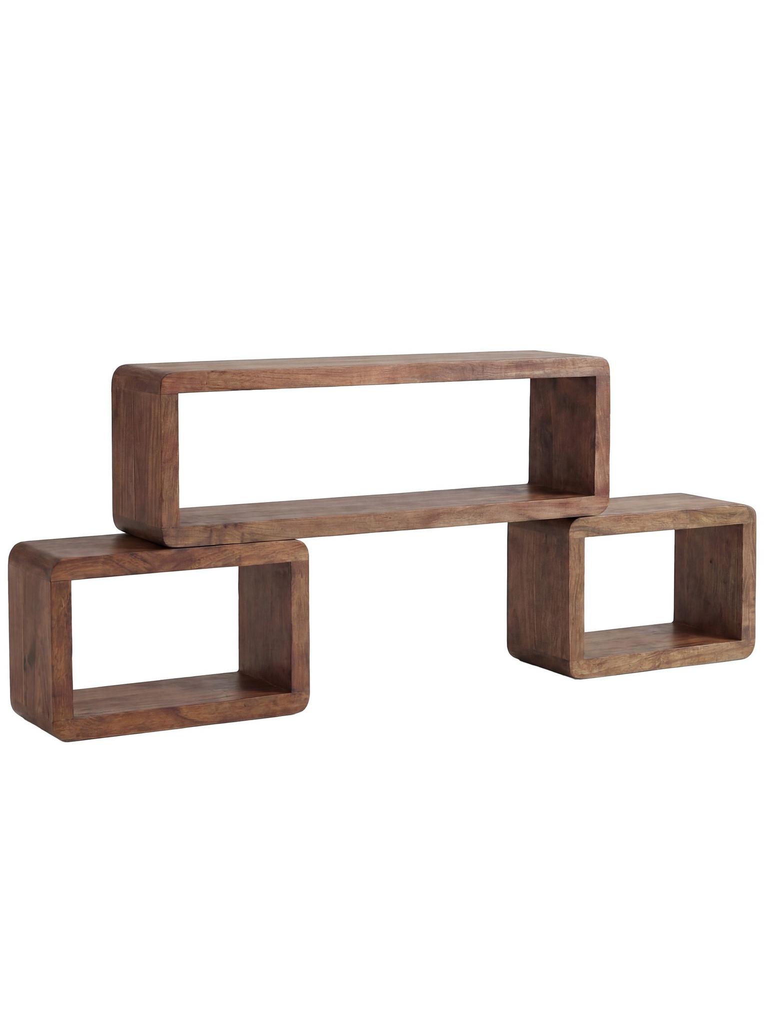 WÜRFELREGAL-SET RAVELLO, Dunkles Massivholz, 80 x 15 x 20 cm - Braun, Holz (80/20/15cm) - KADIMA DESIGN