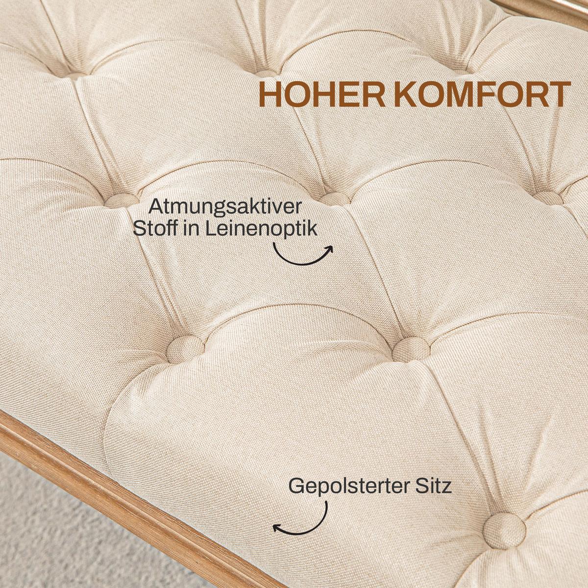 SITZBANK, Polsterbank mit Leinenoptik, Holzbeine für Schlafzimmer, Creme - Eukalyptusholzfarben/Creme, Holz/Kunststoff (41/48/120cm) - HOMCOM