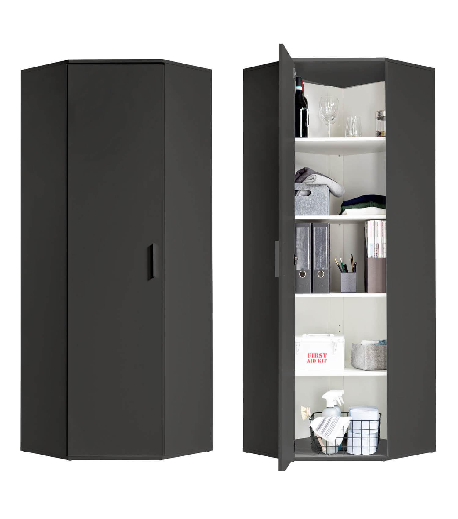 ECKSCHRANK Der Lange - Anthrazit/Schwarz, Holzwerkstoff (60/180/34cm) - Mokebo