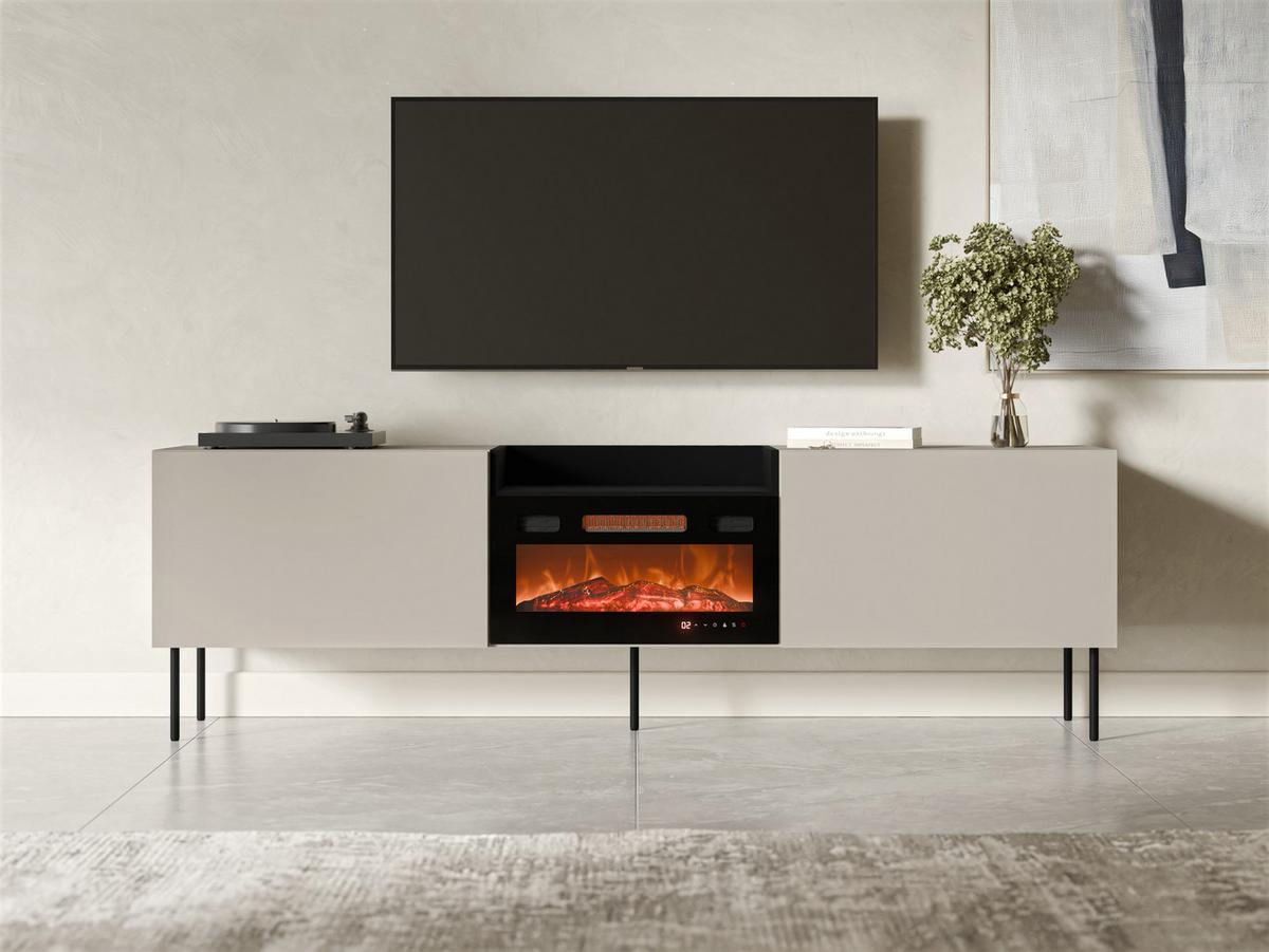 TV-LOWBOARD Kanton mit Kamin - Kaschmir/Schwarz, Holzwerkstoff/Metall (200/61/41cm) - MIRJAN24